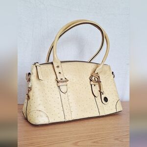 Dooney & Bourke Ostrich Embossed Leather Satchel Cream Tan Vintage J8024552 Bag